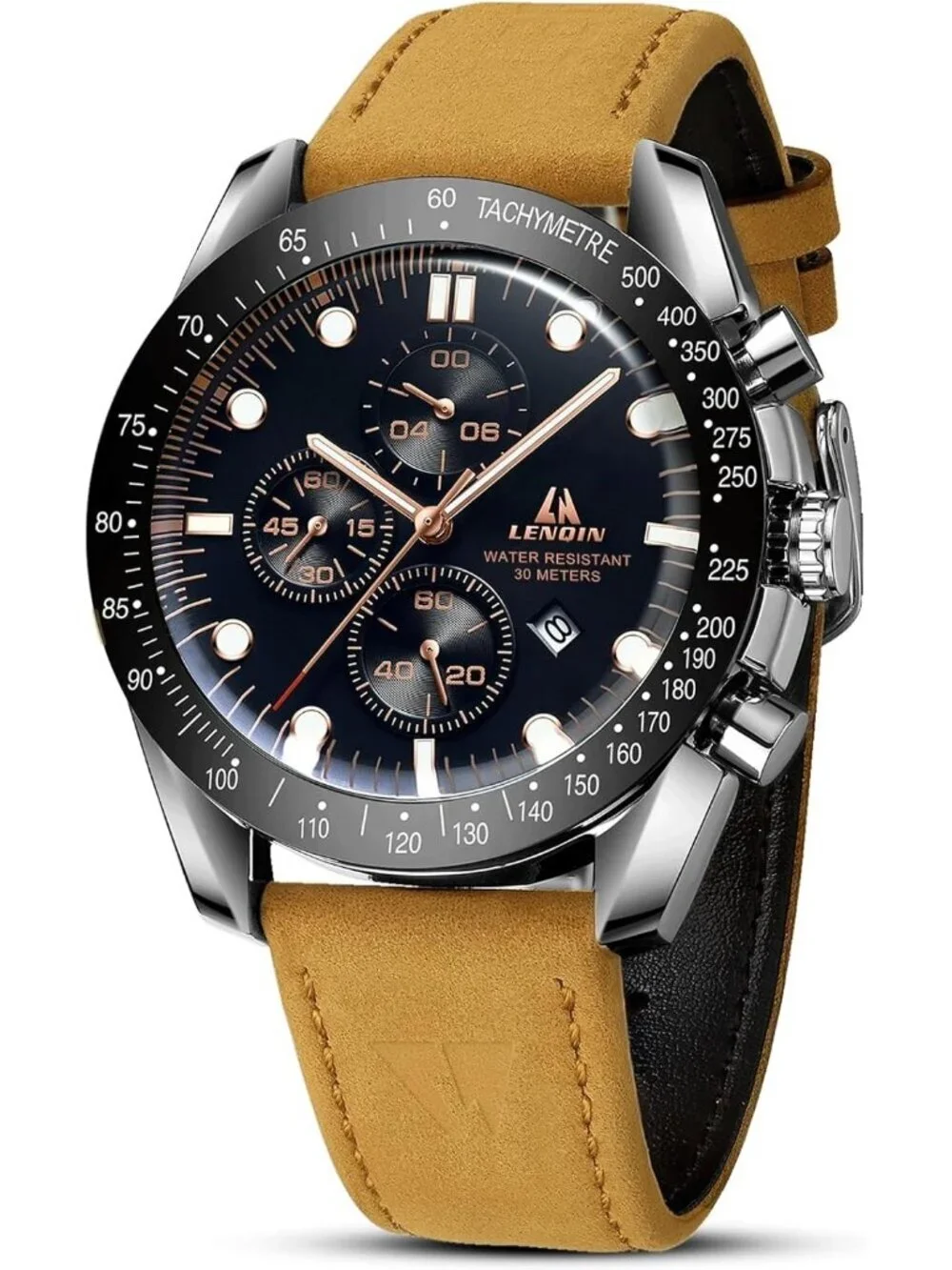 Men's Brown Black Analog Quartz Leather Waterproof Luminous Luxury Casual Watch